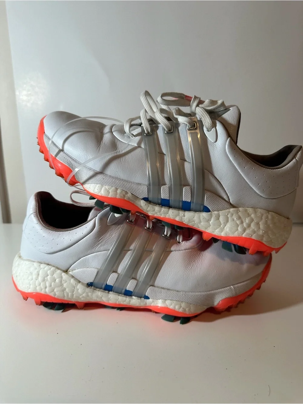 Adidas Tour360 22 Boost Golf Shoes Men’s 8.5 White Silver Orange Spikeless GV724